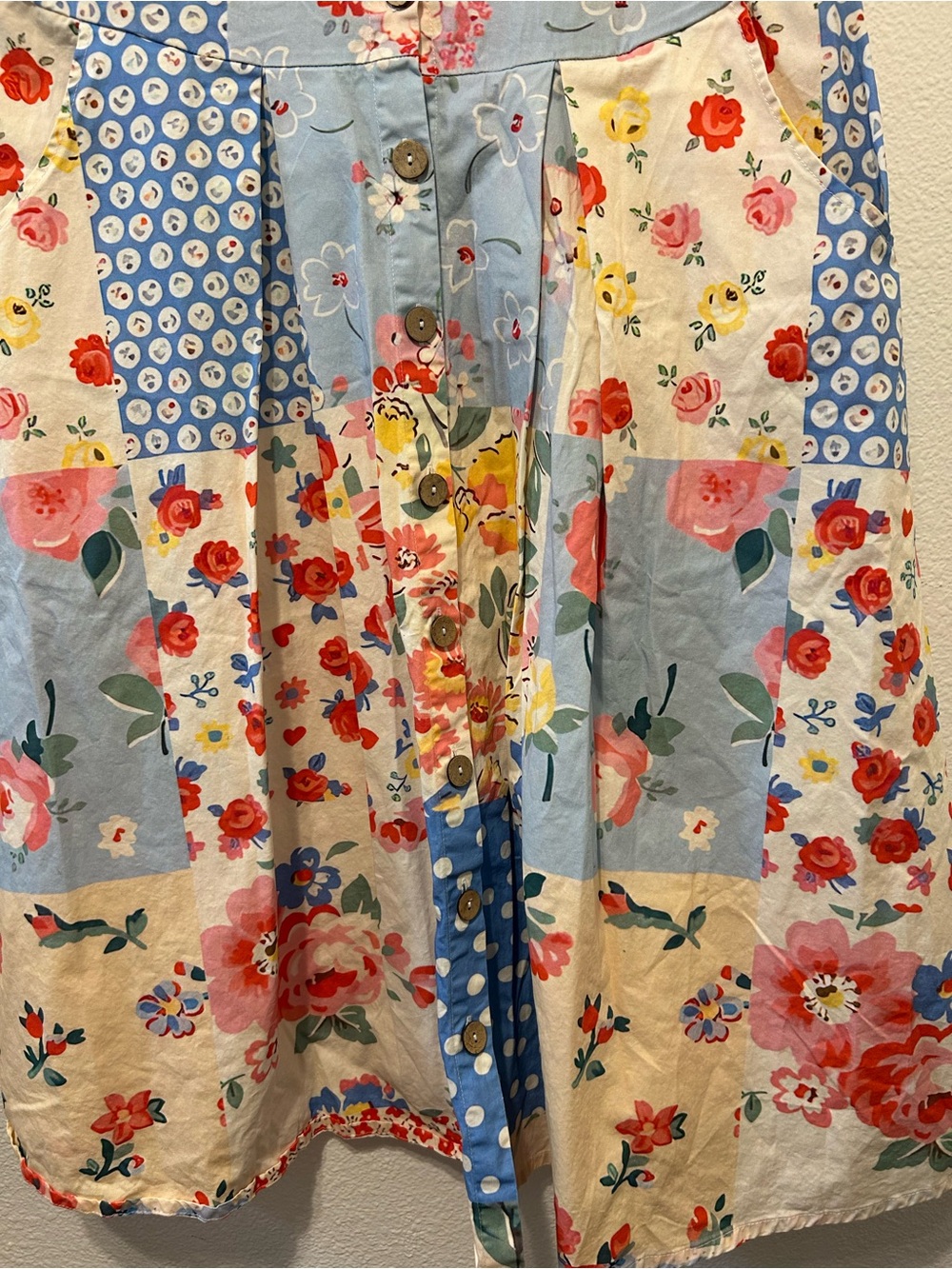 Patchwork Floral V-Neck Maxi Dress in Blue and Pink - Picture 7 of 7